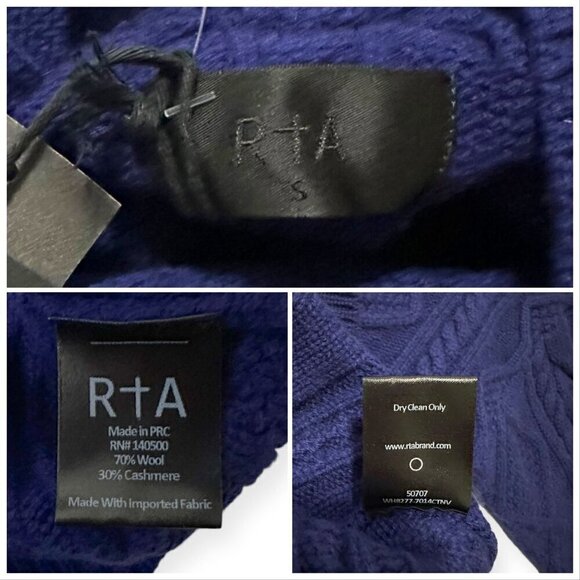 RtA Zane Reverse V-Neck Cable Knit Sweater,  Blue, Size S, New with tag - Picture 7 of 16